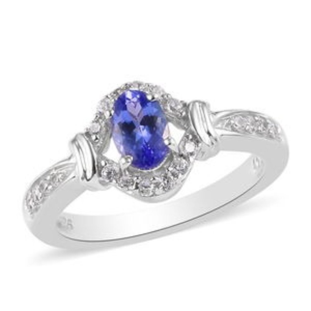 Tanzanite and Zircon Ring Platinum Over 925S